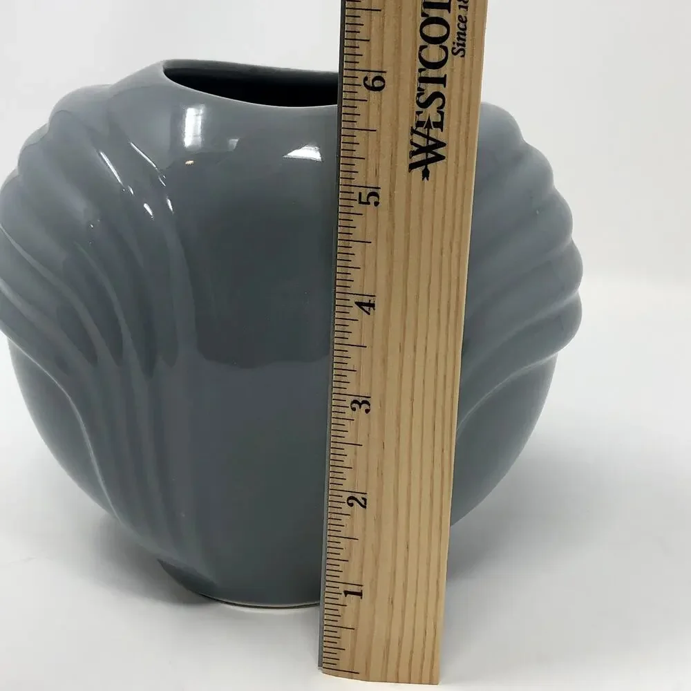 Post Modern Art Deco Grey Glazed Ceramic Vase 1980's Retro